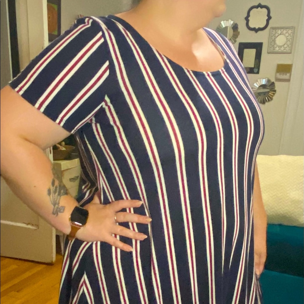 Navy Dress with Maroon and White Stripes